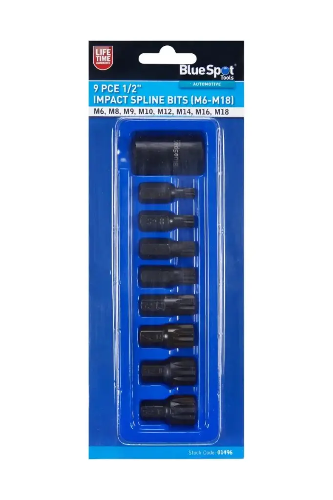 9 PCE 1/2" Impact Spline Bits (M6-M18)