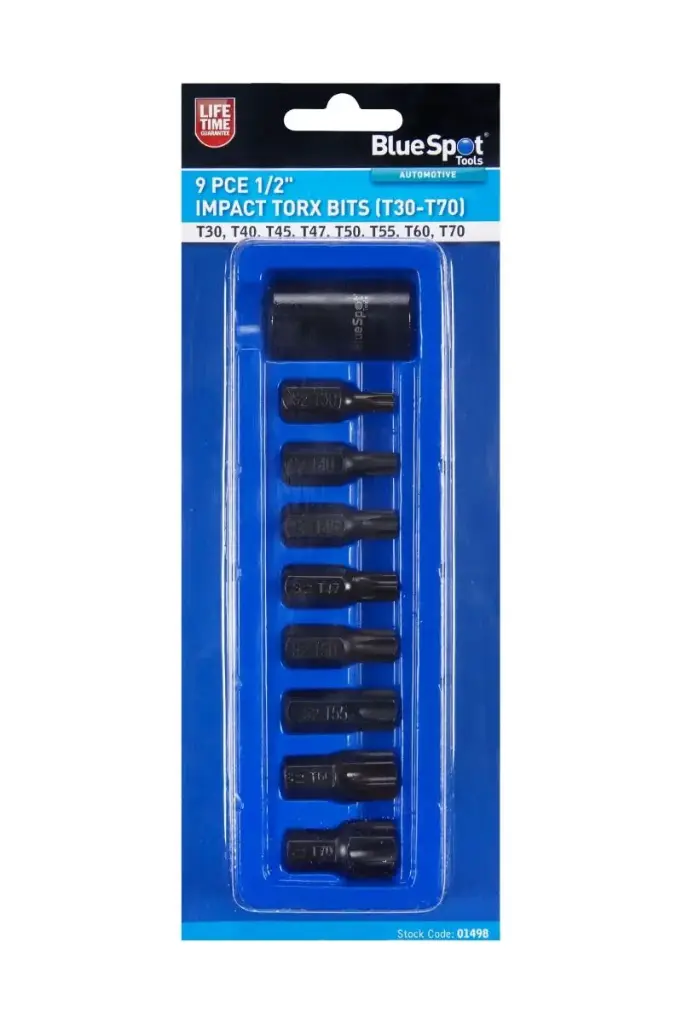 9 PCE 1/2" Impact Torx Bits (T30-T70)