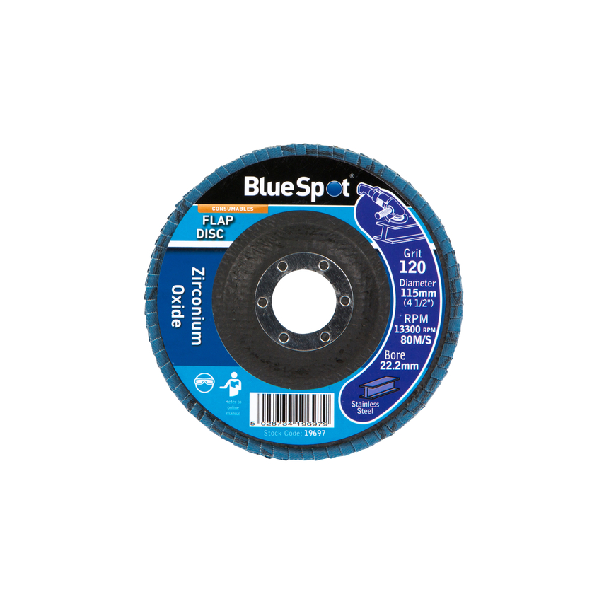 Bluespot 115mm x 22mm x 120g Zirconium Flap Disc