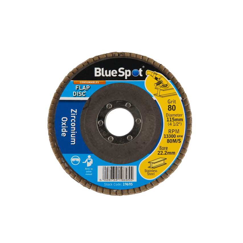 Bluespot 115mm x 22mm x 40g Zirconium Flap Disc 